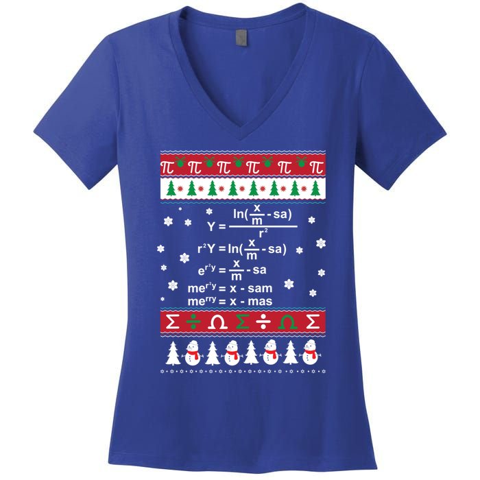 Funny Math Ugly Christmas Gift Merry Xmas In Math Equation Funny Gift Women's V-Neck T-Shirt