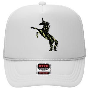 Funny Military Unicorn 4th Of July, Cute Camo Army Unicorn High Crown Mesh Back Trucker Hat