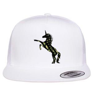 Funny Military Unicorn 4th Of July, Cute Camo Army Unicorn Flat Bill Trucker Hat