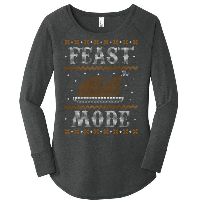 Feast Mode Ugly Sweater Thanksgiving Dinner Women's Perfect Tri Tunic Long Sleeve Shirt