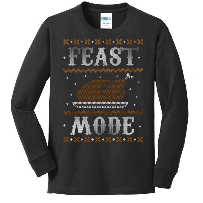 Feast Mode Ugly Sweater Thanksgiving Dinner Kids Long Sleeve Shirt