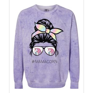 Funny Mamacorn Unicorn Costume Mom Messy Hair Bun Mother Day Colorblast Crewneck Sweatshirt