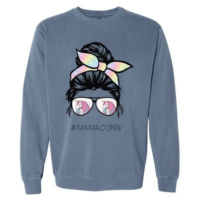 Funny Mamacorn Unicorn Costume Mom Messy Hair Bun Mother Day Garment-Dyed Sweatshirt