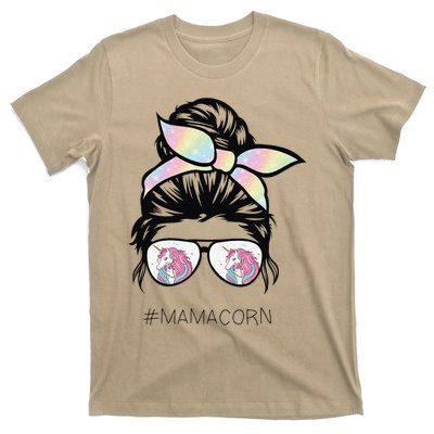 Funny Mamacorn Unicorn Costume Mom Messy Hair Bun Mother Day T-Shirt