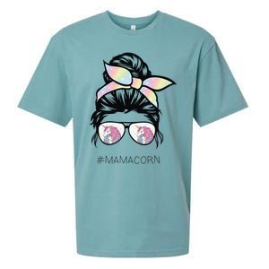 Funny Mamacorn Unicorn Costume Mom Messy Hair Bun Mother Day Sueded Cloud Jersey T-Shirt