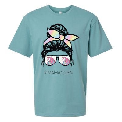 Funny Mamacorn Unicorn Costume Mom Messy Hair Bun Mother Day Sueded Cloud Jersey T-Shirt