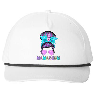 Funny Mamacorn Unicorn Messy Bun Mom MotherS Day Snapback Five-Panel Rope Hat