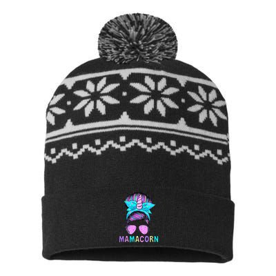 Funny Mamacorn Unicorn Messy Bun Mom MotherS Day USA-Made Snowflake Beanie