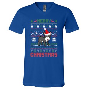 Funny Merry Ugly Christmas French Bulldog Santa Hat Gift V-Neck T-Shirt