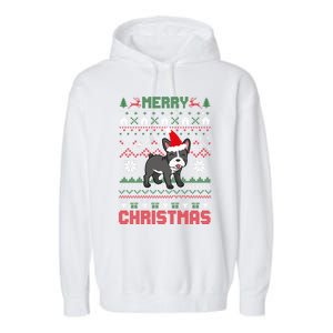 Funny Merry Ugly Christmas French Bulldog Santa Hat Gift Garment-Dyed Fleece Hoodie