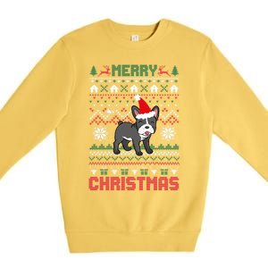 Funny Merry Ugly Christmas Sweater French Bulldog Santa Hat Gift Premium Crewneck Sweatshirt