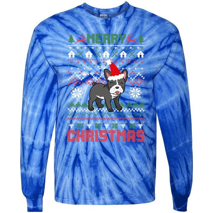 Funny Merry Ugly Christmas Sweater French Bulldog Santa Hat Gift Tie-Dye Long Sleeve Shirt