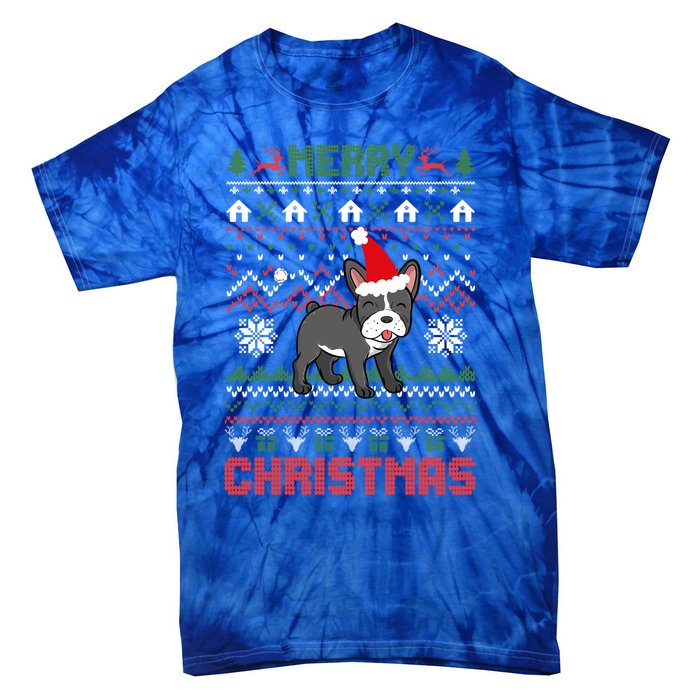 Funny Merry Ugly Christmas Sweater French Bulldog Santa Hat Gift Tie-Dye T-Shirt