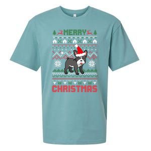 Funny Merry Ugly Christmas Sweater French Bulldog Santa Hat Gift Sueded Cloud Jersey T-Shirt