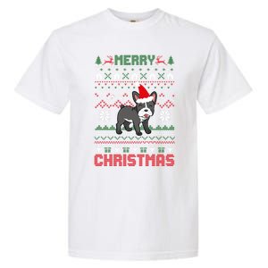 Funny Merry Ugly Christmas Sweater French Bulldog Santa Hat Gift Garment-Dyed Heavyweight T-Shirt