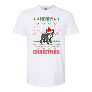 Funny Merry Ugly Christmas Sweater French Bulldog Santa Hat Gift Softstyle CVC T-Shirt