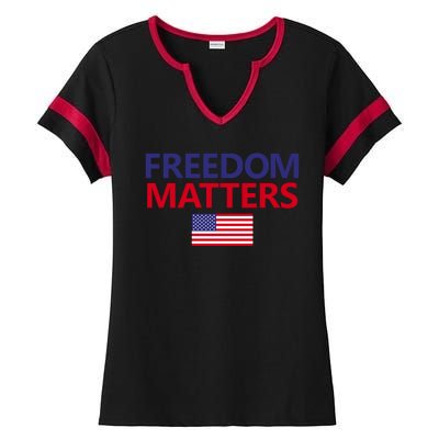 Freedom Matters USA Flag Ladies Halftime Notch Neck Tee