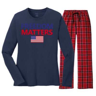 Freedom Matters USA Flag Women's Long Sleeve Flannel Pajama Set 