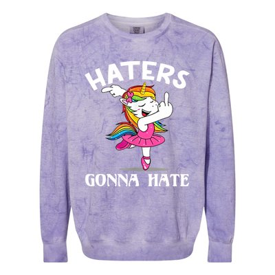 Funny Magical Unicorn Middle Finger Haters Gonna Hate Gift Colorblast Crewneck Sweatshirt