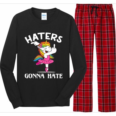 Funny Magical Unicorn Middle Finger Haters Gonna Hate Gift Long Sleeve Pajama Set