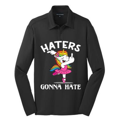 Funny Magical Unicorn Middle Finger Haters Gonna Hate Gift Silk Touch Performance Long Sleeve Polo