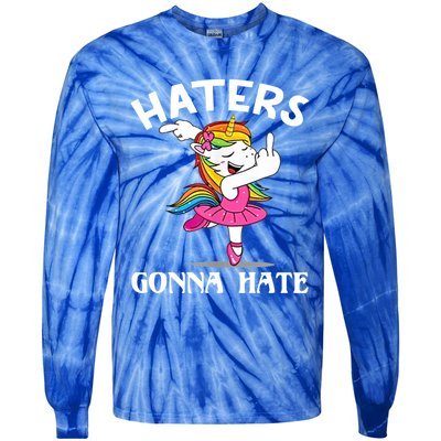 Funny Magical Unicorn Middle Finger Haters Gonna Hate Gift Tie-Dye Long Sleeve Shirt