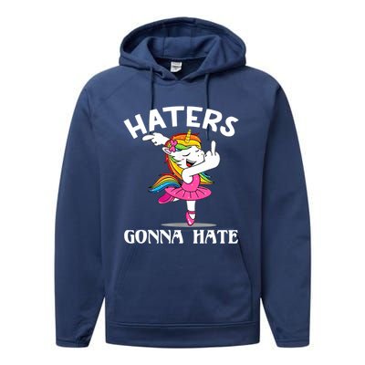 Funny Magical Unicorn Middle Finger Haters Gonna Hate Gift Performance Fleece Hoodie