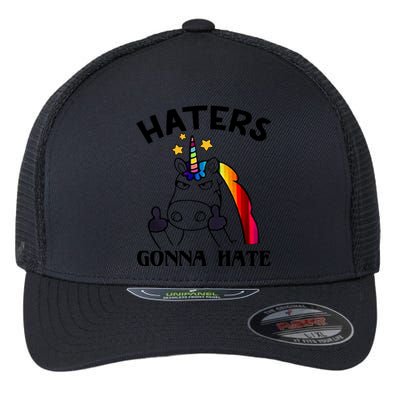 Funny Magical Unicorn Middle Finger Haters Gonna Hate Gift Flexfit Unipanel Trucker Cap