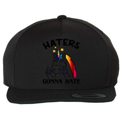 Funny Magical Unicorn Middle Finger Haters Gonna Hate Gift Wool Snapback Cap