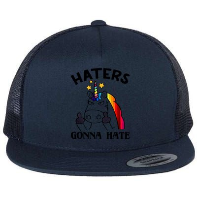 Funny Magical Unicorn Middle Finger Haters Gonna Hate Gift Flat Bill Trucker Hat