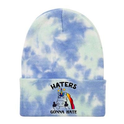 Funny Magical Unicorn Middle Finger Haters Gonna Hate Gift Tie Dye 12in Knit Beanie