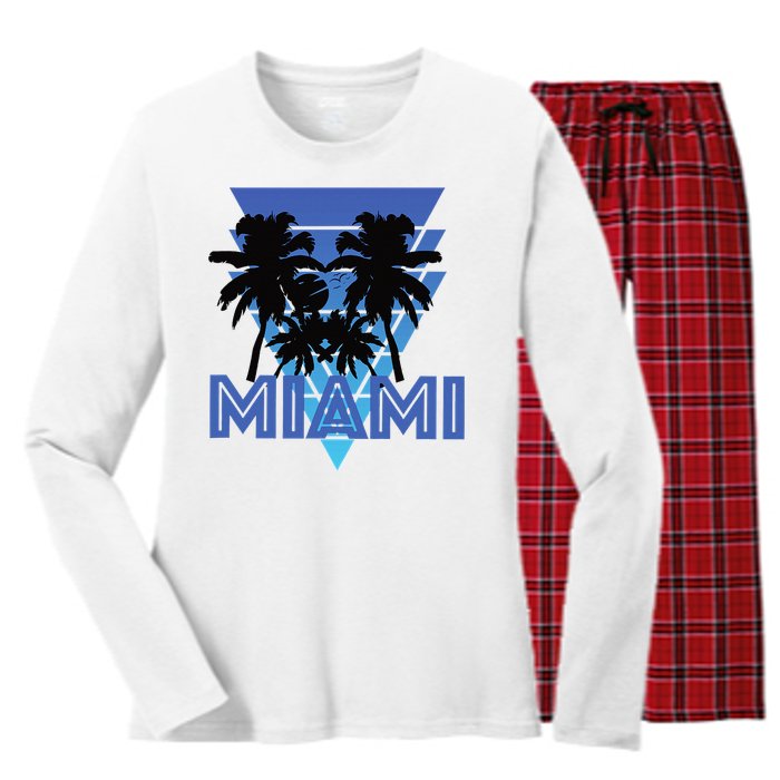 Florida Miami Vintage Palm Trees Women's Long Sleeve Flannel Pajama Set 