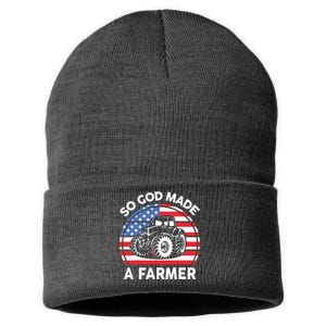 Famer Men Women Kids Funny So God Made A Farmer Sustainable Knit Beanie