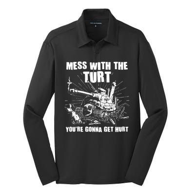 Funny Mess With The Turt You're Gonna Get Hurt Battle Turtle Silk Touch Performance Long Sleeve Polo