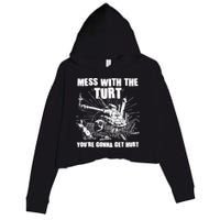 Funny Mess With The Turt You're Gonna Get Hurt Battle Turtle Crop Fleece Hoodie