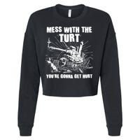 Funny Mess With The Turt You're Gonna Get Hurt Battle Turtle Cropped Pullover Crew