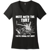 Funny Mess With The Turt You're Gonna Get Hurt Battle Turtle Women's V-Neck T-Shirt