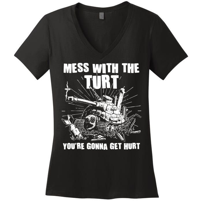Funny Mess With The Turt You're Gonna Get Hurt Battle Turtle Women's V-Neck T-Shirt