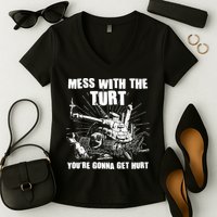Funny Mess With The Turt You're Gonna Get Hurt Battle Turtle Women's V-Neck T-Shirt