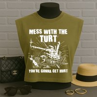 Funny Mess With The Turt You're Gonna Get Hurt Battle Turtle Garment-Dyed Women's Muscle Tee