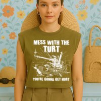 Funny Mess With The Turt You're Gonna Get Hurt Battle Turtle Garment-Dyed Women's Muscle Tee