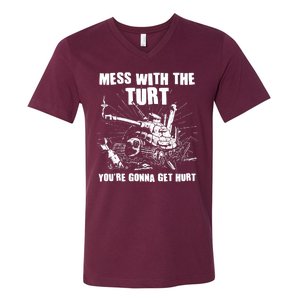 Funny Mess With The Turt You're Gonna Get Hurt Battle Turtle V-Neck T-Shirt