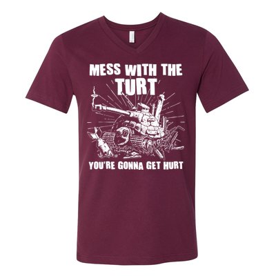 Funny Mess With The Turt You're Gonna Get Hurt Battle Turtle V-Neck T-Shirt