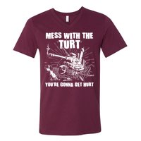 Funny Mess With The Turt You're Gonna Get Hurt Battle Turtle V-Neck T-Shirt
