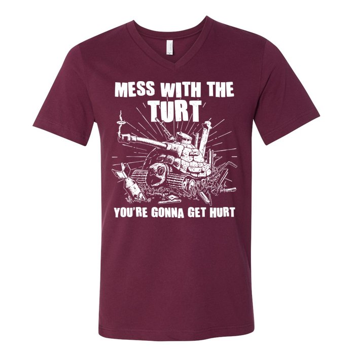 Funny Mess With The Turt You're Gonna Get Hurt Battle Turtle V-Neck T-Shirt