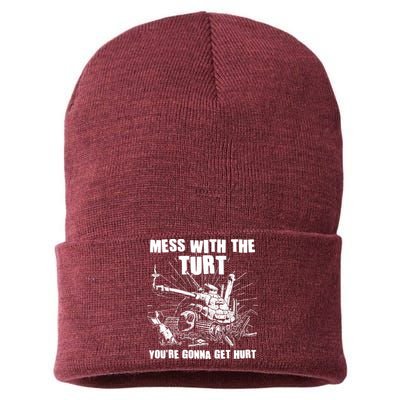 Funny Mess With The Turt You're Gonna Get Hurt Battle Turtle Sustainable Knit Beanie