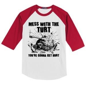 Funny Mess With The Turt You're Gonna Get Hurt Battle Turtle Kids Colorblock Raglan Jersey