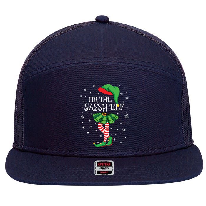 Family Matching Women Girls Im The Sassy Elf Christmas 7 Panel Mesh Trucker Snapback Hat