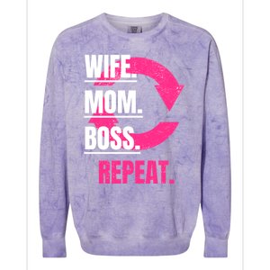 Funny Mom Wife Sister Daughter Boss Repeat Cycle Gift Colorblast Crewneck Sweatshirt