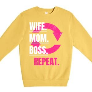 Funny Mom Wife Sister Daughter Boss Repeat Cycle Gift Premium Crewneck Sweatshirt